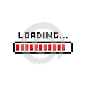 Pixel art 8-bit loading red bar on white background - isolated vector illustration