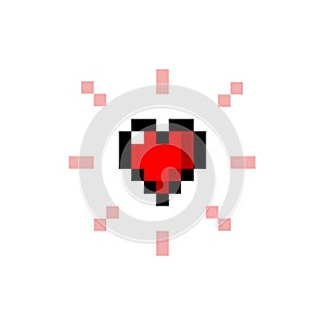Pixel art 8-bit red heart icon with sparkles - isolated vector illustration