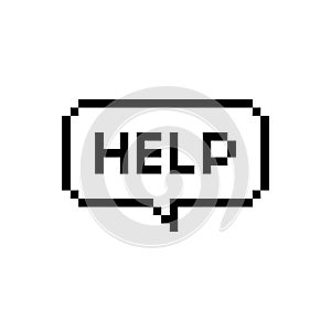 Pixel art 8-bit speech bubble saying help me on white background - isolated vector illustration