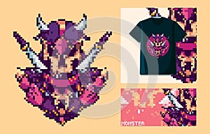 Pixel art alien monster vector illustration