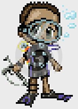 Pixel Art Anime Scuba Diver Boy