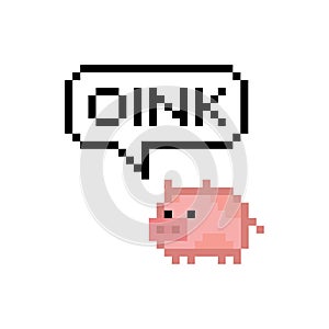 Pixel art 8-bit style cute pink pig say oink - isolated vector illustration photo