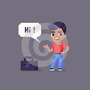 Pixel art boy character. Young man personage