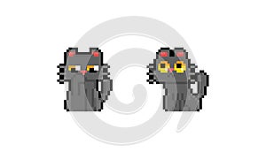 Pixel art cartoon cute grey cat character design.