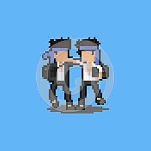 Pixel art cartoon drunken people character.