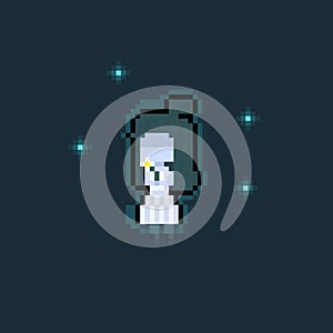 Pixel art cartoon little ghost girl holding the white flower.