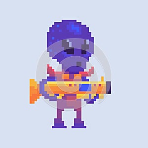 Pixel art character. A hostile alien with a weapon