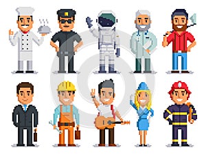 Pixel art characters professions people isolated set photo