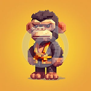 Pixel Art Chimp Character: A Cute And Aggressive Monkey In Noah Bradley Style