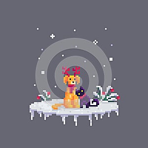 Pixel art Christmas domestic pets