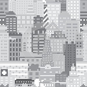 Pixel art city seamless vector pattern