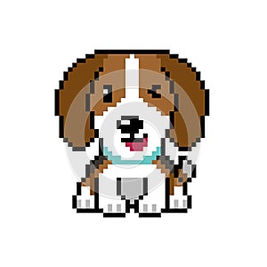 Pixel art a cute beagle dog vector in retro style
