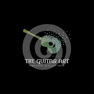 Pixel art design of the guitar music logo, music band,acoustic,musical,modern in black background,vector template