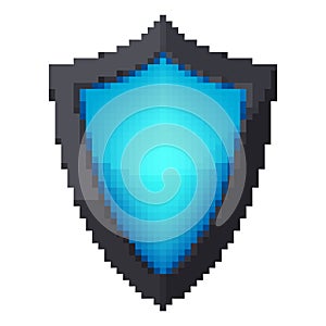 Pixel art design of a Shield icon. Vector illustration