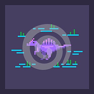 Pixel art dinosaur in nature