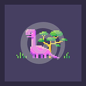Pixel art dinosaur in nature