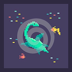 Pixel art dinosaur in nature