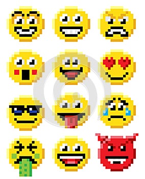 Pixel Art Emoji Emoticon Set