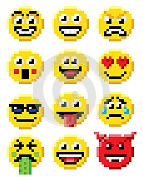 Pixel Art Emoji Emoticon Set photo