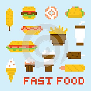 Pixel art fast food vector set