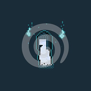 Pixel art floating woman ghost with two blue spirit.