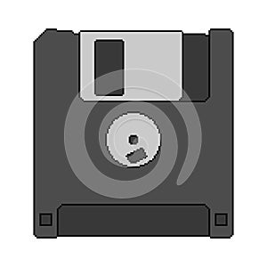 Pixel art floppy disk icon. Diskette magnetic data storage vector illustration.
