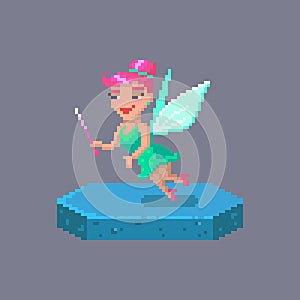 Pixel art flying fairy character. Fairytale personage