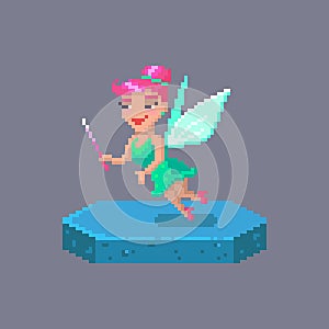 Pixel art flying fairy character. Fairytale personage photo