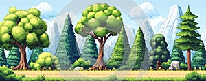 Pixel art forest level for side-scrolling retro rpg game environment photo