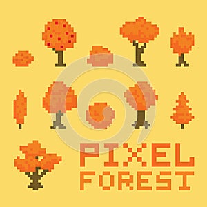 Pixel art forest vector set