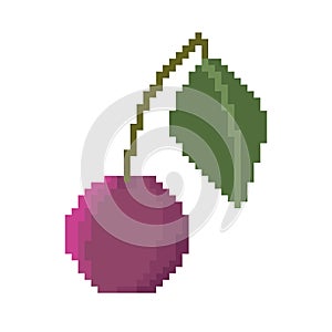 Pixel art fruit cherry isolated on white background.