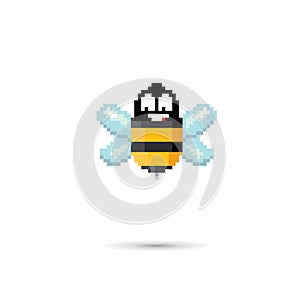 Pixel art funny bee on white.