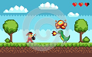 Pixel Art Game, Design in 8 bit Style Character