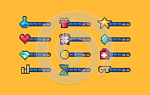 Pixel art game interface elements for mana, energy, stamina, time, bonus