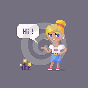 Pixel art girl character. Young woman personage photo