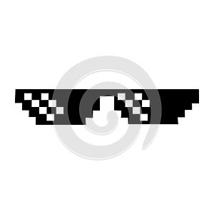 Pixel art glasses. Black Glasses of Thug Life. isolated on white background