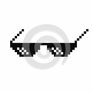 Pixel art glasses. Thug life meme glasses isolated on white background