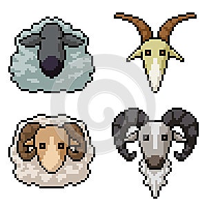 Pixel art goat sheep head