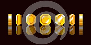 Pixel art gold coin animation. game art. Isolated vector illustration.