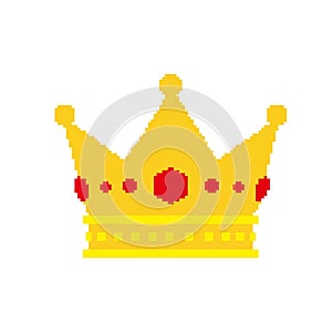 Pixel art golden crown with jewels.