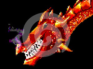 Pixel art grinning red dragon