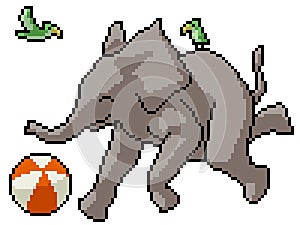 Pixel art happy elephant playing