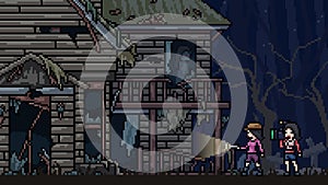 Pixel art haunt house explorer