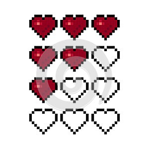 Pixel art heart for game vector illustration