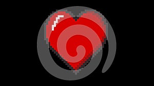 Pixel art heart red shape black bg