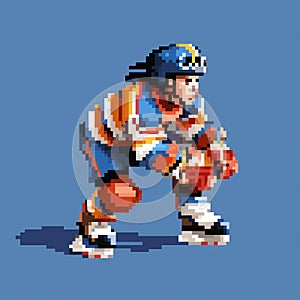 Pixel Art Of A Hockey Player In Blue Gear