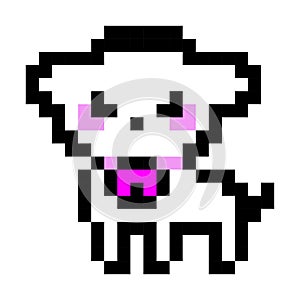 Pixel art icon for video game and print on different product. Cute sheep (lamb) isolated on white background.