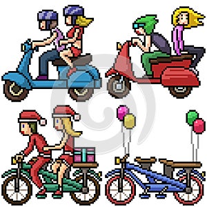 Pixel art isolated couple bike