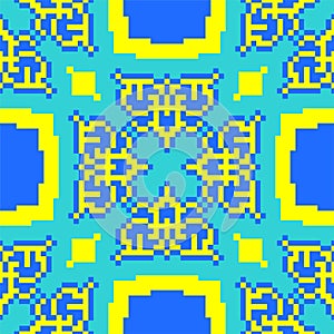 Pixel art Kazakh ornament. 8 bit Traditiona Kazakhstan Background pixelated