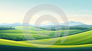 Pixel Art Landscape With Rolling Hills And Green Fields